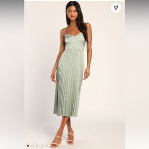 Pleaded Satin Midi in Sage